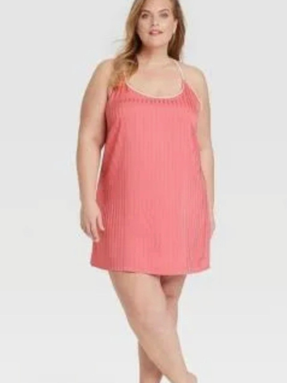 Auden Coral Pink Ribbed Chemise Slip